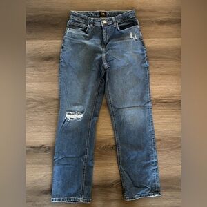 Lee Straight Leg Jeans Womens 8 Medium Good Distressed Ripped High Rise Denim
